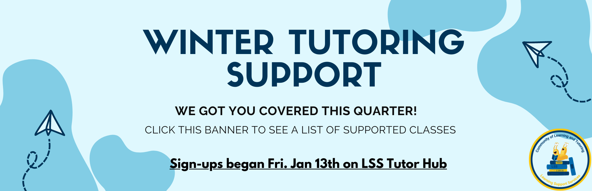 Banner advertising LSS 2230 Winter Support on Tutor Hub
